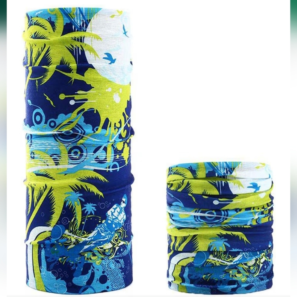 RYZGOJV Palm Tree & Surf Scene Blue And Lime Green Gaitor Set Of 3